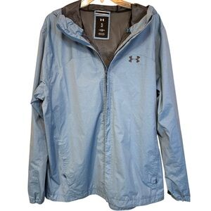 Under Armour Men Blue Hooded Windbreaker Jacket XL Lightweight Zip Athletic
